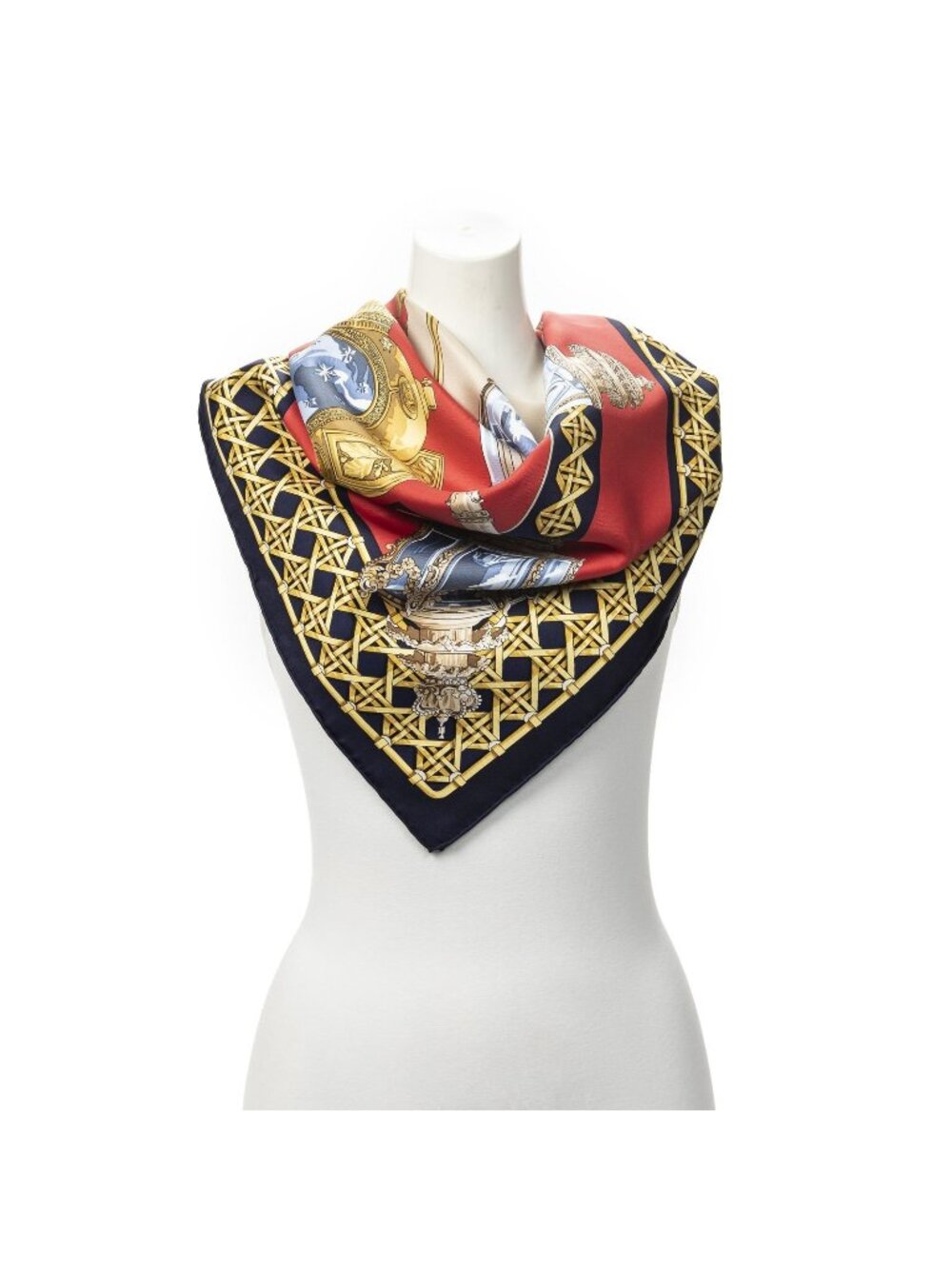 Hermes Scarf Navy Red Gold Silk